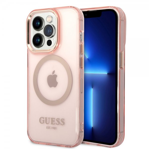 Guess iPhone 14 Pro Kuoret Translucent MagSafe Pinkki