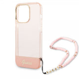 Guess iPhone 14 Pro Kuori Translucent with Strap Ruusu