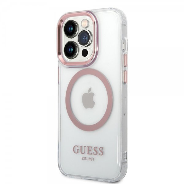 Guess iPhone 14 Pro Kuori Läpinäkyvä MagSafe Pinkki Läpinäkyvä