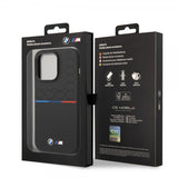 BMW iPhone 14 Pro -suojakuori, Tricolor Line & Logo, musta