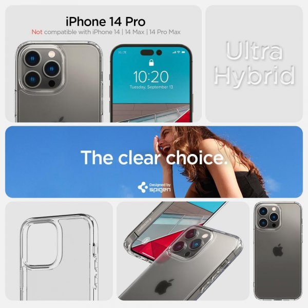 Spigen iPhone 14 Pro -suojakuori, Ultra Hybrid Frost Clear