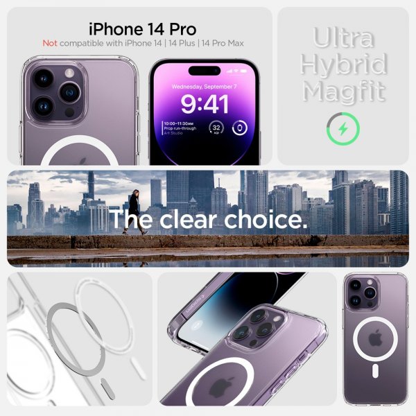 Spigen iPhone 14 Pro -suojakuori Ultra Hybrid MagFit Frost Clear
