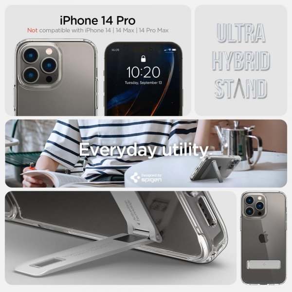 Spigen iPhone 14 Pro -suojakuori Ultra Hybrid S Crystal Clear