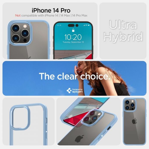 Spigen iPhone 14 Pro -suojakuori, Ultra Hybrid, Sierra Blue