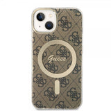 Guess iPhone 14 -suojakuori 4G Pattern MagSafe, ruskea