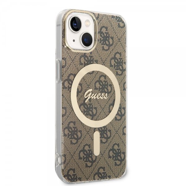 Guess iPhone 14 -suojakuori 4G Pattern MagSafe, ruskea