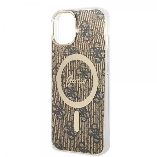 Guess iPhone 14 -suojakuori 4G Pattern MagSafe, ruskea
