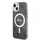 Guess iPhone 14 Kuori 4G Pattern MagSafe Musta