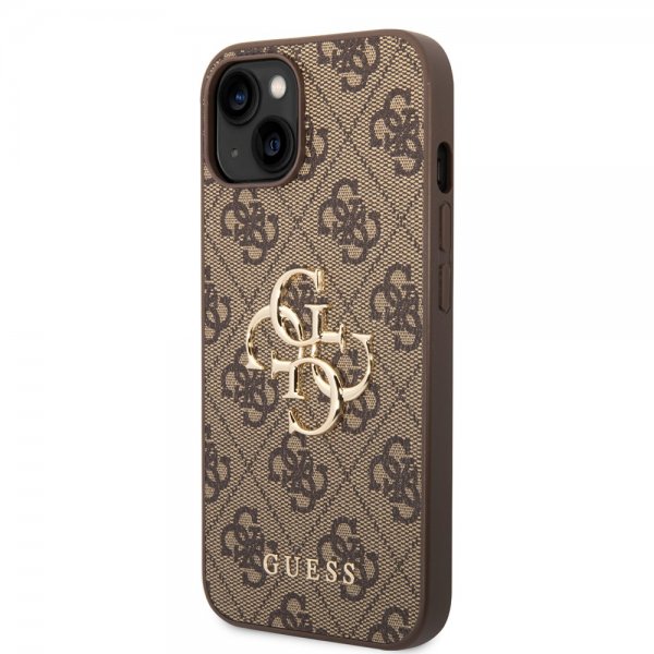 Guess iPhone 14 -suojakuori Big Metal Logo, ruskea