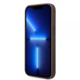 Guess iPhone 14 -suojakuori, Bottom Stripe Metal Logo, ruskea