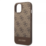 Guess iPhone 14 -suojakuori, Bottom Stripe Metal Logo, ruskea