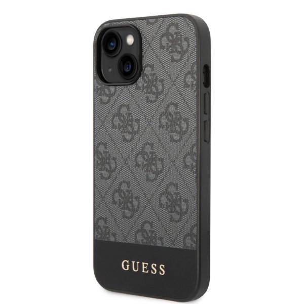 Guess iPhone 14 -suojakuori, Bottom Stripe Metal Logo, harmaa