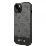 Guess iPhone 14 -suojakuori, Bottom Stripe Metal Logo, harmaa