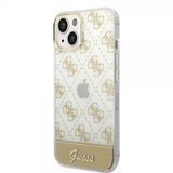 Guess iPhone 14 -suojakuori Bottom Stripe Script Logo, kulta