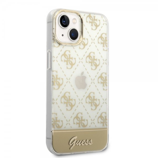 Guess iPhone 14 -suojakuori Bottom Stripe Script Logo, kulta