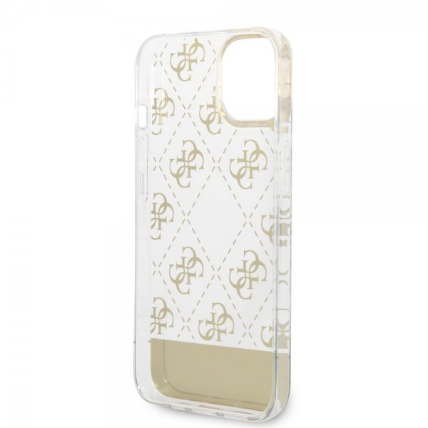 Guess iPhone 14 -suojakuori Bottom Stripe Script Logo, kulta