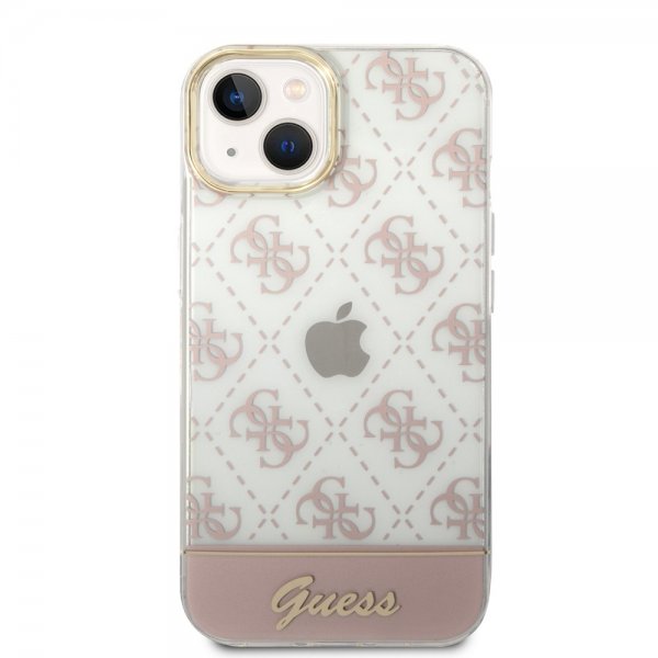 Guess iPhone 14 -suojakuori, Bottom Stripe Script Logo, vaaleanpunainen