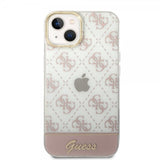 Guess iPhone 14 -suojakuori, Bottom Stripe Script Logo, vaaleanpunainen