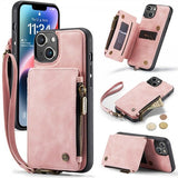 CaseMe iPhone 14 Suojakotelo C20 Korttipaikat Vetoketju Pinkki
