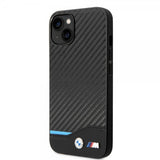 BMW iPhone 14 Suojakuori Carbon Effect Printed Logo Musta
