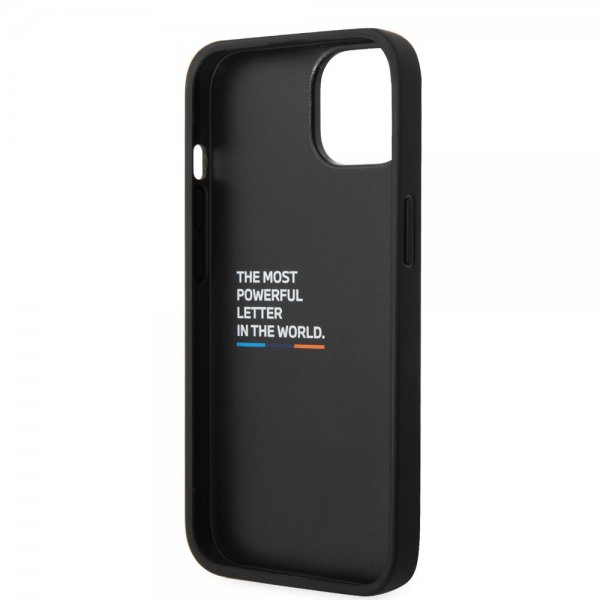 BMW iPhone 14 Suojakuori Carbon Effect Printed Logo Musta
