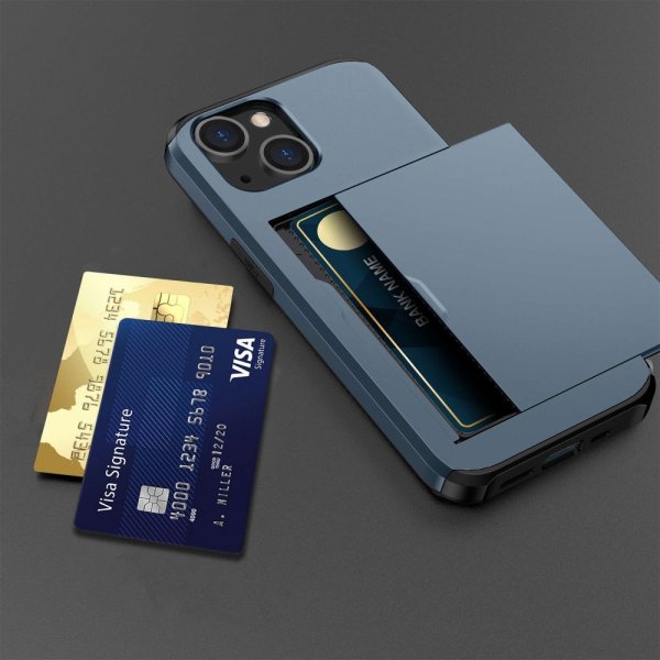 iPhone 14 Kuori Card Slide Sininen