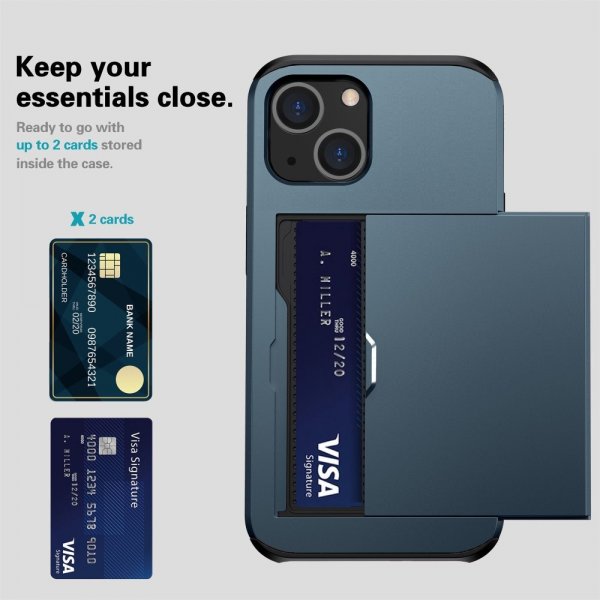 iPhone 14 Kuori Card Slide Sininen