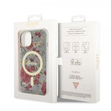 Guess iPhone 14 -suojakuori Flower MagSafe Kaki