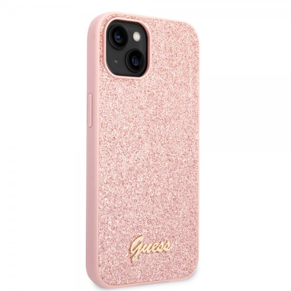 Guess iPhone 14 Suojakuori Glitter Flakes Metal Logo Pinkki