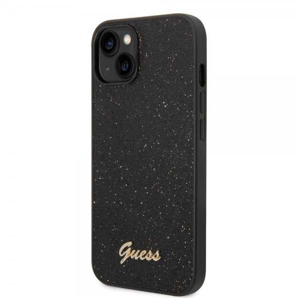Guess iPhone 14 Suojakuori Glitter Flakes Metal Logo Musta