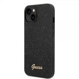 Guess iPhone 14 Suojakuori Glitter Flakes Metal Logo Musta