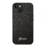 Guess iPhone 14 Suojakuori Glitter Flakes Metal Logo Musta