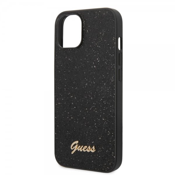 Guess iPhone 14 Suojakuori Glitter Flakes Metal Logo Musta