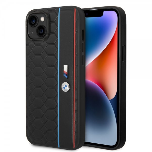 BMW iPhone 14 -suojakuori, kuusikulmainen kuvio, musta
