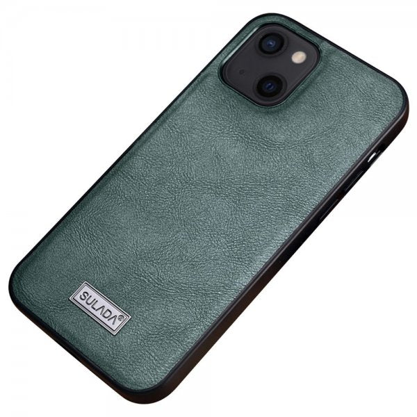 Sulada iPhone 14 -kuori nahkatekstuuri, vihreä