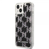 Karl Lagerfeld iPhone 14 -suojakuori, nestemäistä glitteriä, monogrammi, musta