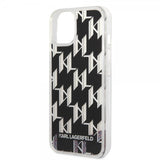 Karl Lagerfeld iPhone 14 -suojakuori, nestemäistä glitteriä, monogrammi, musta
