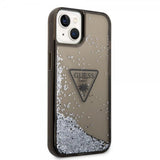 Guess iPhone 14 -suojakuori Liquid Glitter Translucent, musta