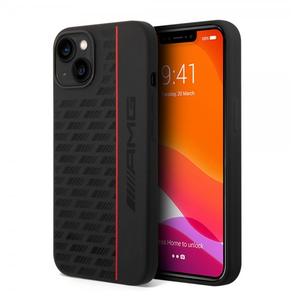 AMG iPhone 14 Kuori Nestemäinen Silikoni Hiilikuitukuosi Musta