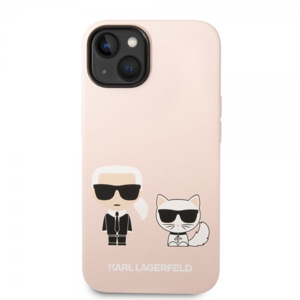 Karl Lagerfeld iPhone 14 Liquid Silicone Karl & Choupette -suojakuori, pinkki