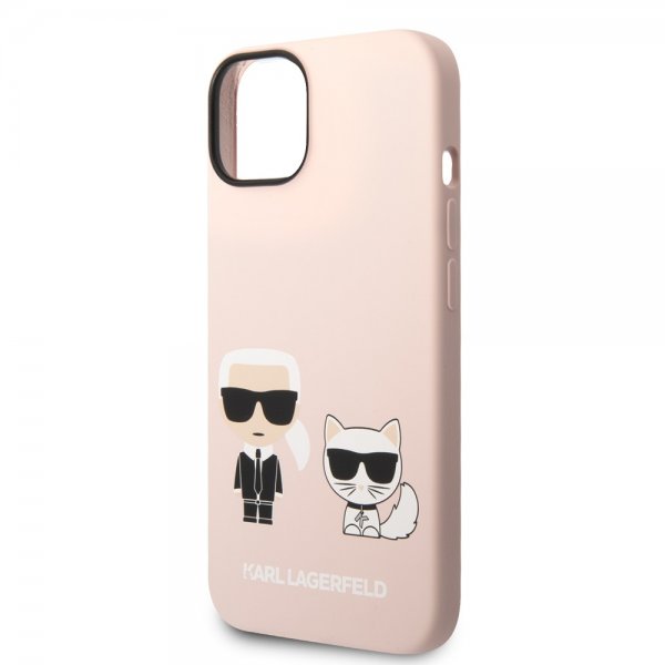 Karl Lagerfeld iPhone 14 Liquid Silicone Karl & Choupette -suojakuori, pinkki