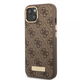 Guess iPhone 14 -suojakuori Metal Plate Logo MagSafe ruskea