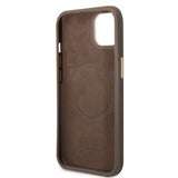 Guess iPhone 14 -suojakuori Metal Plate Logo MagSafe ruskea