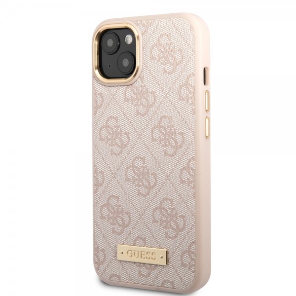 Guess iPhone 14 -suojakuori, metallilevy, logo, MagSafe, pinkki