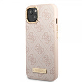 Guess iPhone 14 -suojakuori, metallilevy, logo, MagSafe, pinkki