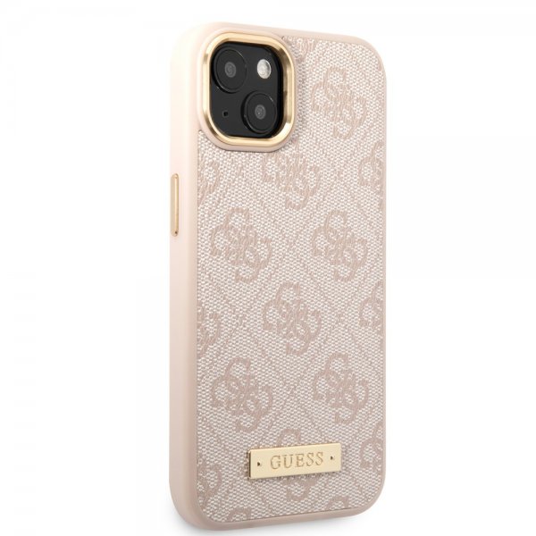 Guess iPhone 14 -suojakuori, metallilevy, logo, MagSafe, pinkki