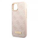 Guess iPhone 14 -suojakuori, metallilevy, logo, MagSafe, pinkki