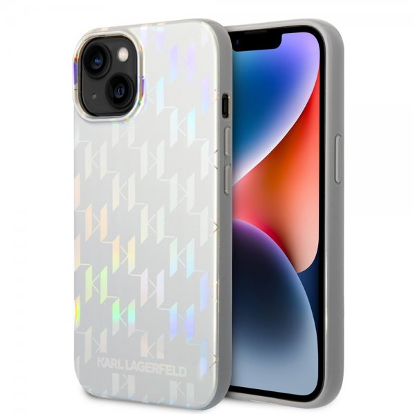 Karl Lagerfeld iPhone 14 -suojakuori Monogram Iridescent Silver