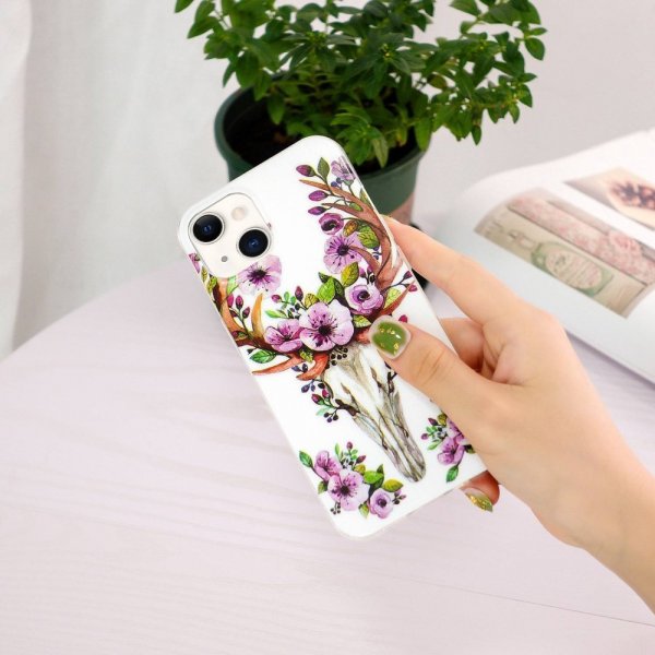 iPhone 14 Kuori Kukka- ja Peurakuviolla