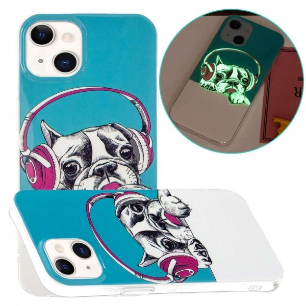 iPhone 14 Kuori Koirakuvio Kuulokkeilla